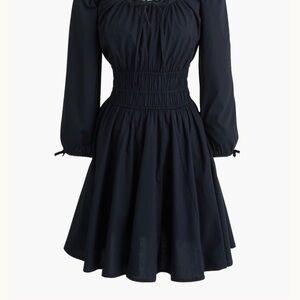 J. Crew Black Smocked-Waist Long Sleeve A-Line Dress